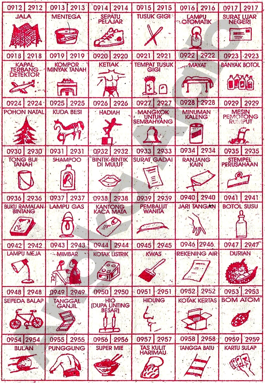 Buku Mimpi 4D Bergambar Angka 0912 - 0959 & 2912 - 2959