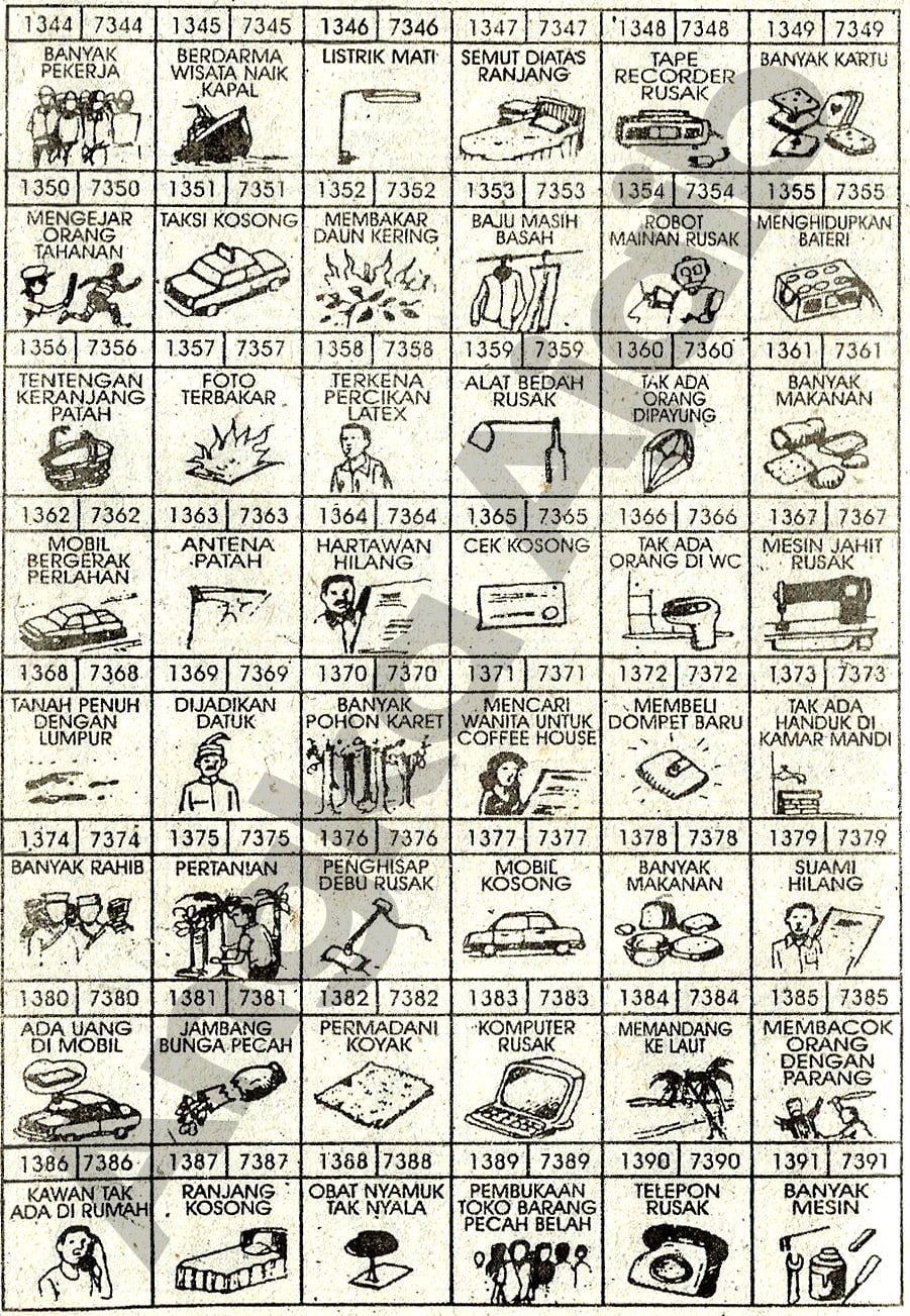 Buku Mimpi 4D Bergambar Angka 1344 - 1391 & 7344 - 7391