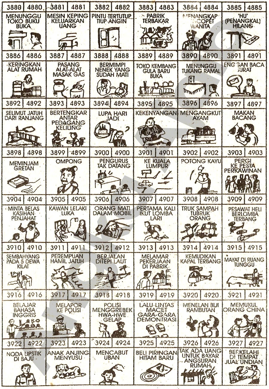 Buku Mimpi 4D Bergambar Angka 3880 - 3927 & 4880 - 4927