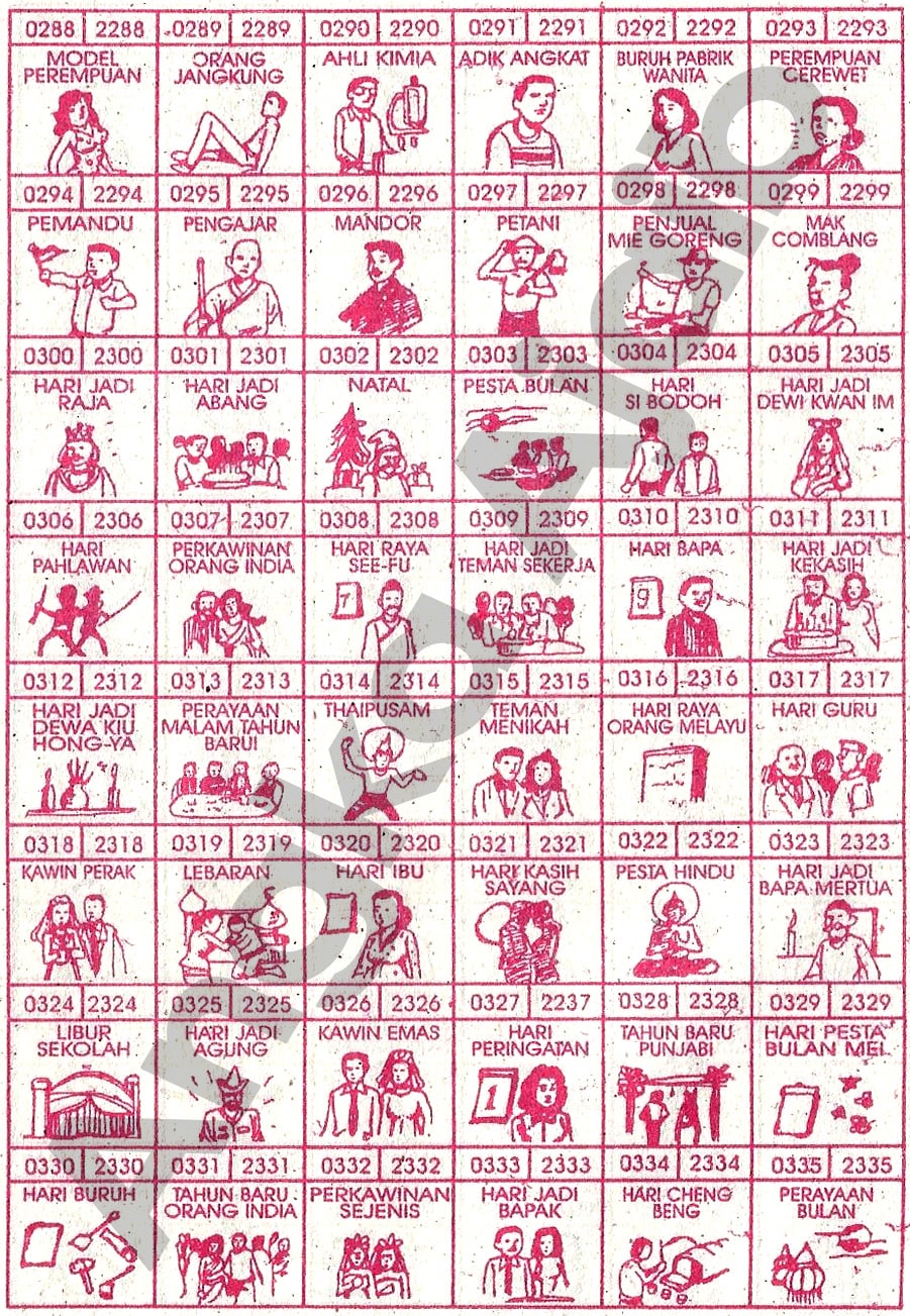 Buku Mimpi 4D Bergambar Angka 0288 - 0335 & 2288 - 2335