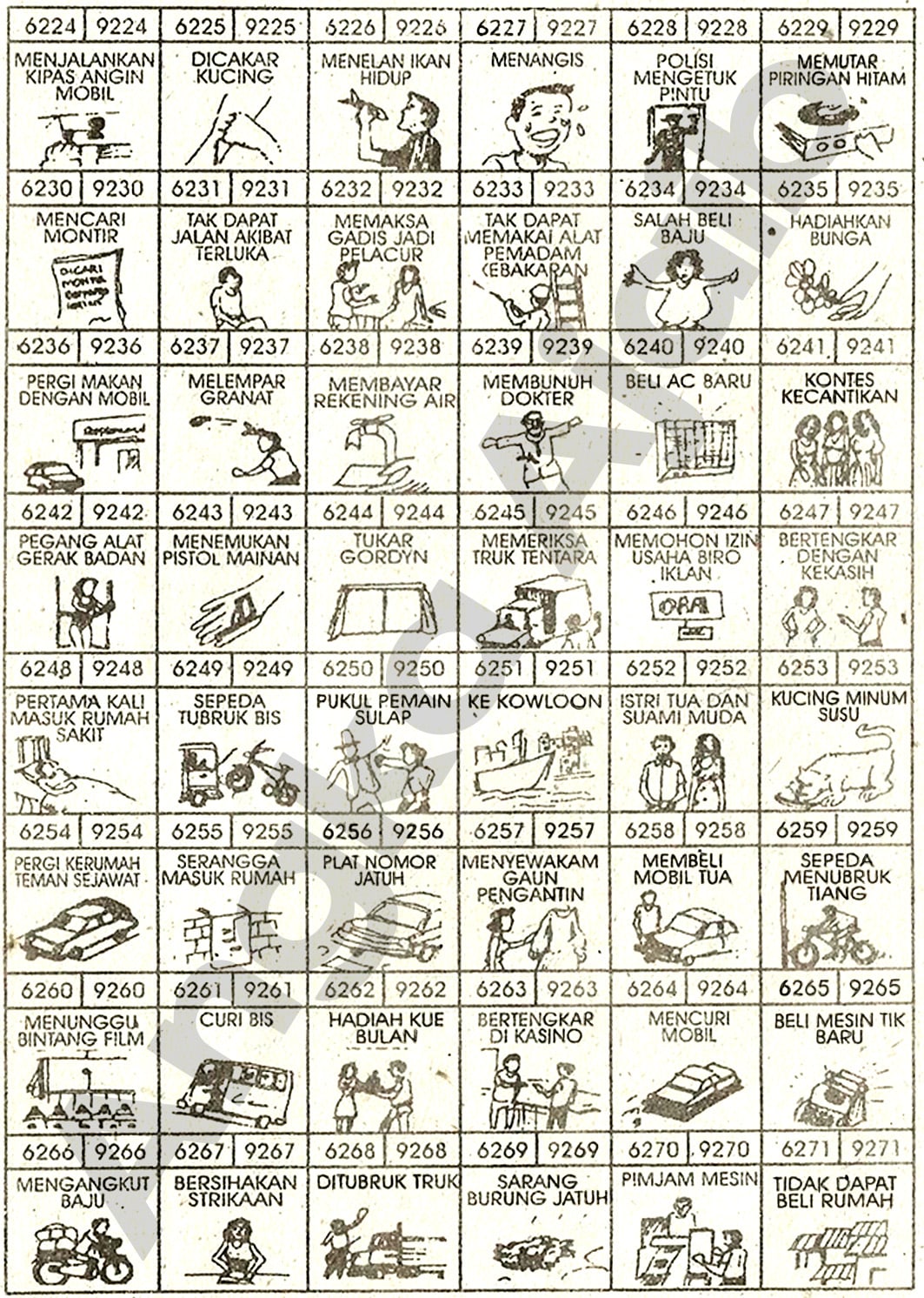 Buku Mimpi 4D Bergambar Angka 6224 - 6271 & 9224 - 9271